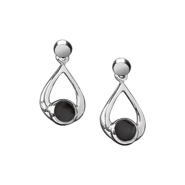 Sterling Silver Whitby Jet Small Teardrop Earrings. P087.
