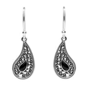 Sterling Silver Whitby Jet Teardrop Oxidised Drop Earrings, E1925
