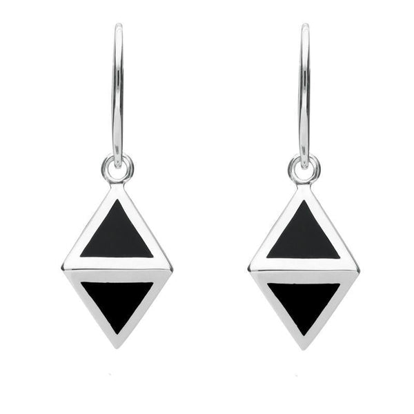 Sterling Silver Whitby Jet Triangular Prism Hook Earrings E2014