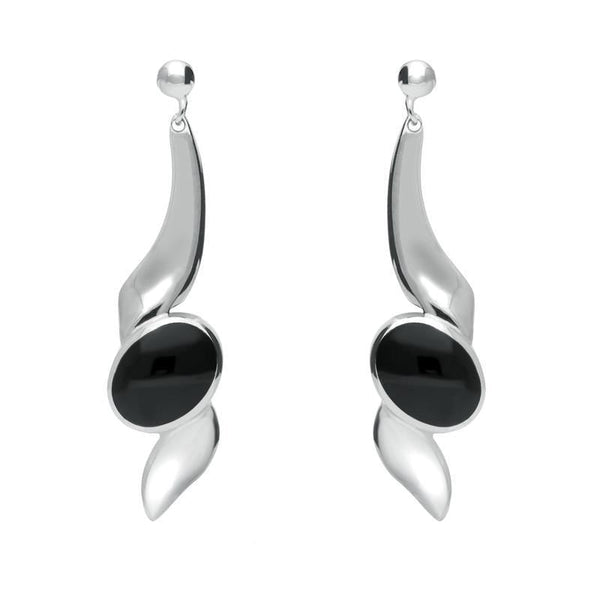 Sterling Silver Whitby Jet Twist Drop Earrings E029