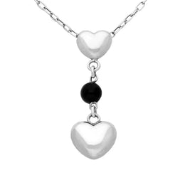 Silver Whitby Jet Two Heart Bead Drop Necklace N784