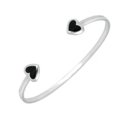 Silver Whitby Jet Two Stone Heart Torc Bangle B1081