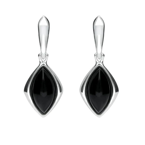 Sterling Silver Whitby Jet Wide Marquise Open Back Drop Earrings E1561