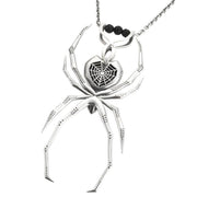 Silver Whitby Jet and Marcasite Gothic Spider Necklace P2039C