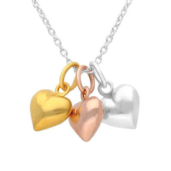 Silver Yellow and Rose Gold Three Heart Necklace N1010