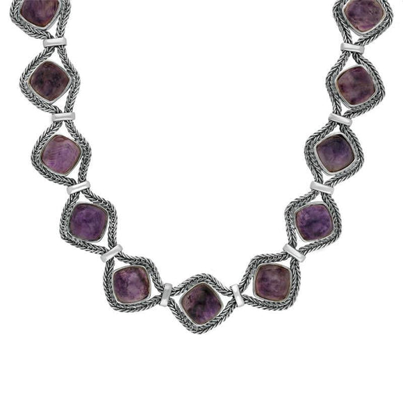 Sterling Silver Blue John Foxtail Cushion Fifteen Stone Necklace. n965.