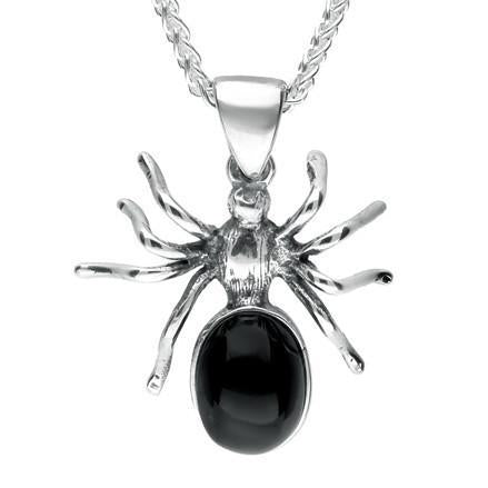 Sterling Silver Whitby Jet Small Spider Necklace