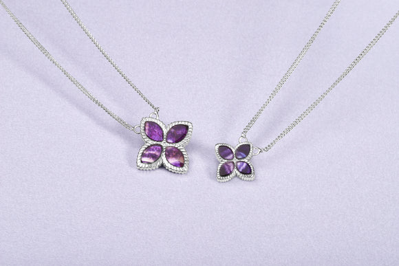 Sterling Silver Blue John Bloom Large Marquise Flower Necklace N1156