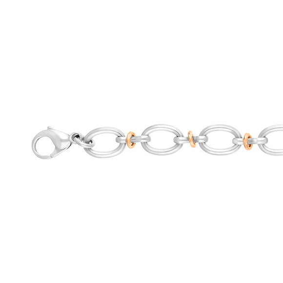 Sterling Silver 18ct Rose Gold Oval Link Handmade Bracelet