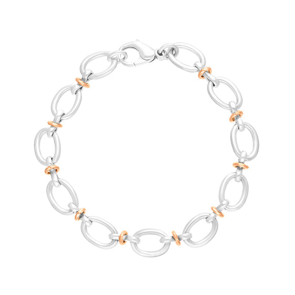 Sterling Silver 18ct Rose Gold Oval Link Handmade Bracelet C058BR