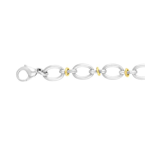 Sterling Silver 18ct Yellow Gold Oval Link Handmade Bracelet