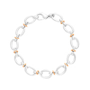 Sterling Silver 9ct Rose Gold Oval Link Handmade Bracelet C058BR