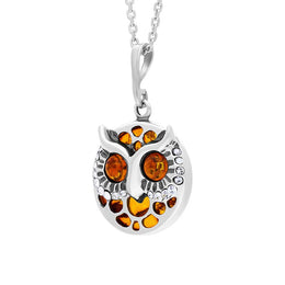Sterling Silver Amber Owl Necklace