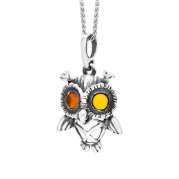 Sterling Silver Amber Small Owl Necklace, P3157.
