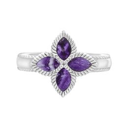 Sterling Silver Blue John Eden Marquise Flower Ring