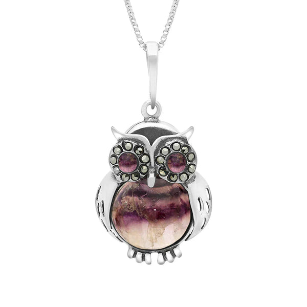Sterling Silver Blue John Medium Owl Necklace
