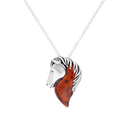 Sterling Silver Red Amber Medium Horse Head Necklace, P3596_RED