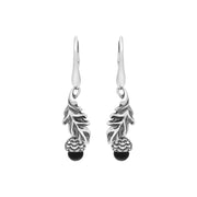 Sterling Silver Whitby Jet Acorn Leaf Hook Earrings, E2616