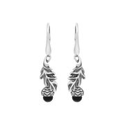 Sterling Silver Whitby Jet Acorn Leaf Hook Earrings, E2616