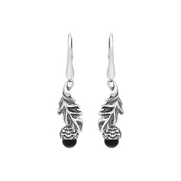 Sterling Silver Whitby Jet Acorn Leaf Hook Earrings, E2616