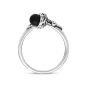 Sterling Silver Whitby Jet Acorn Leaf Ring