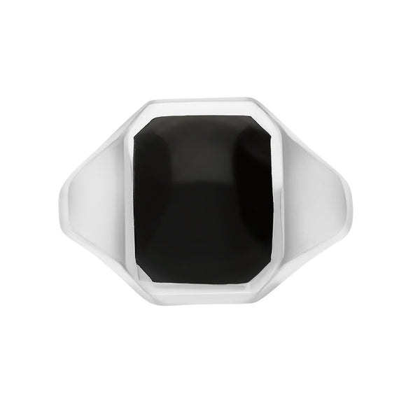 Sterling Silver Whitby Jet Cut Corner Signet Ring