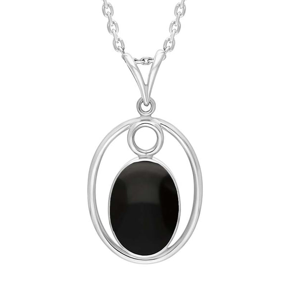 Sterling Silver Whitby Jet Oval Open Frame Necklace Punq0007663