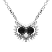 Sterling Silver Whitby Jet Owls Face Necklace. N945.