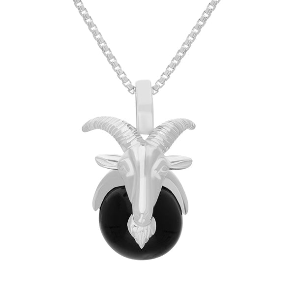 Sterling Silver Whitby Jet Zodiac Capricorn 10mm Bead Pendant, P3623.