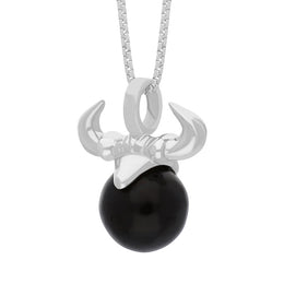 Sterling Silver Whitby Jet Zodiac Taurus 10mm Bead Pendant, P3621.
