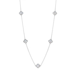 Sterling Silver WHITE MOP Bloom Four Leaf Clover Ball Edge Necklace, N1154