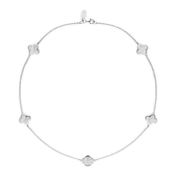 Sterling Silver WHITE MOP Bloom Four Leaf Clover Necklace, N1128