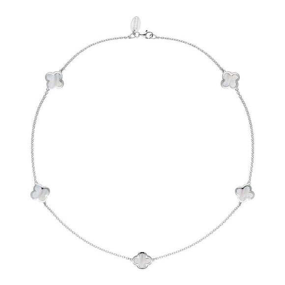 Sterling Silver WHITE MOP Bloom Four Leaf Clover Necklace, N1128