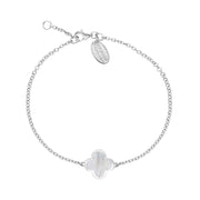 Sterling Silver WHITE MOP Bloom Four Leaf Clover Polished Edge Bracelet, B1270