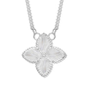 Sterling Silver WHITE MOP Bloom Small Marquise Flower Necklace