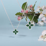 Sterling Silver Malachite Bloom Large Flower Ball Edge Necklace N1156