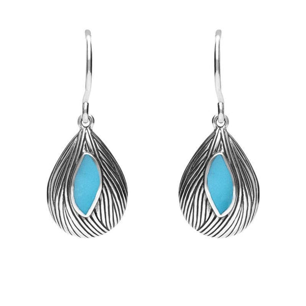 Sterling Silver Turquoise Marquise Shape Wave Wood Effect Earrings