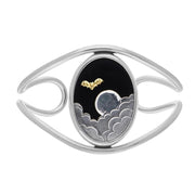 Sterling Silver 9ct Yellow Gold Whitby Jet Moon Cloud Bat Cuff Bangle. B1242.