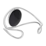 Sterling Silver 9ct Yellow Gold Whitby Jet Moon Wave Bat Cuff Bangle. B1244.