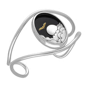 Sterling Silver 9ct Yellow Gold Whitby Jet Oval Moon Bat Cuff Bangle. B1242.