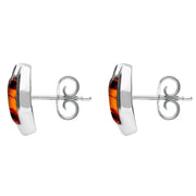 Sterling Silver Amber Double Stone Stud Earrings. E1805.