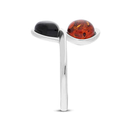 Sterling Silver Amber Whitby Jet Ring, R1226_2