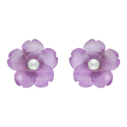 Sterling Silver Amethyst Tuberose Gypsophilia Stud Earrings, E2156.