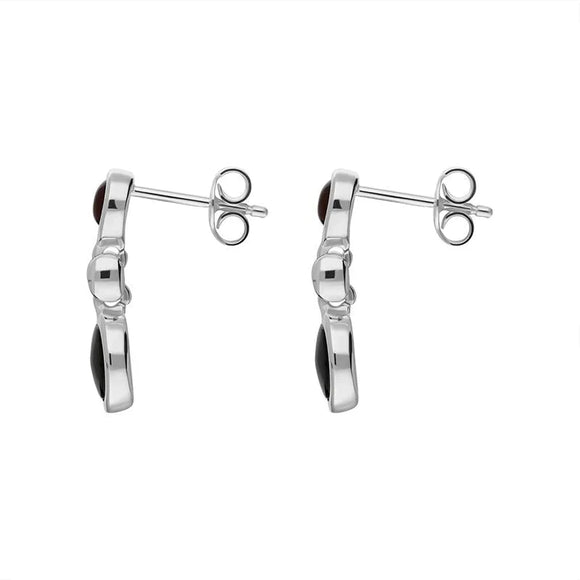 Sterling Silver Baltic Amber Whitby Jet Graduated Drop Earrings. E1564_2