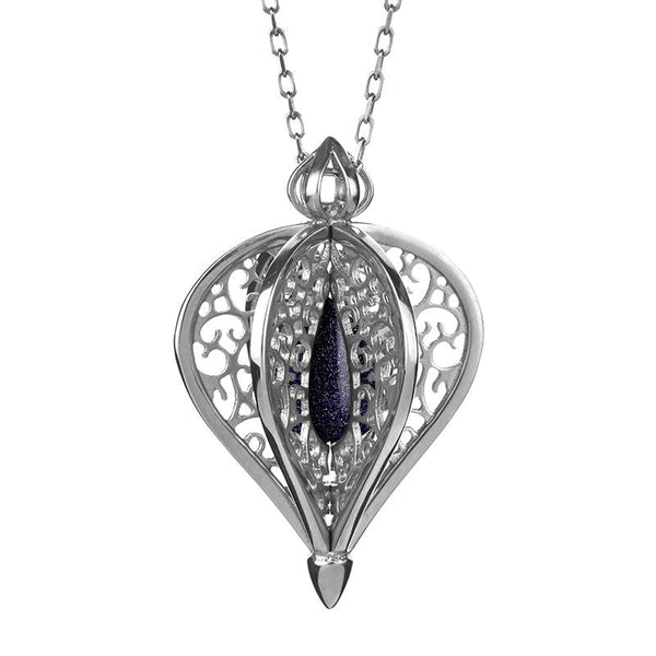 Sterling Silver Blue Goldstone Flore Filigree Small Necklace P2338C
