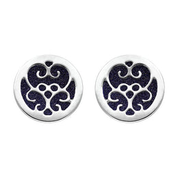 Sterling Silver Blue Goldstone Flore Filigree Stud Earrings, E1782.
