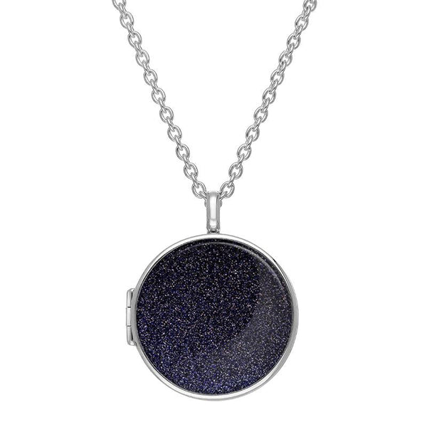 Sterling Silver Blue Goldstone Large Round Locket, P3551C