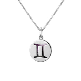 Sterling Silver Blue John Zodiac Gemini Round Necklace, P3609.
