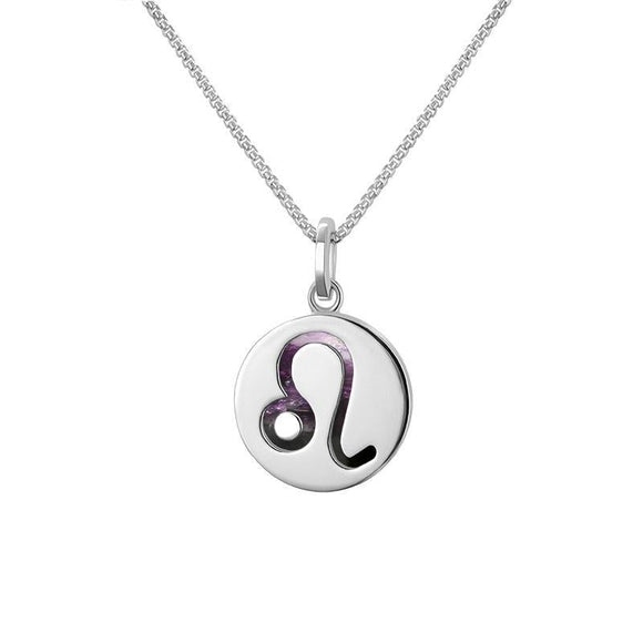 Sterling Silver Blue John Zodiac Leo Round Necklace, P3608.