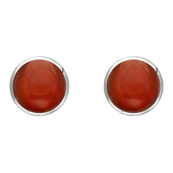 Sterling Silver Carnelian 8mm Classic Large Round Stud Earrings, e004